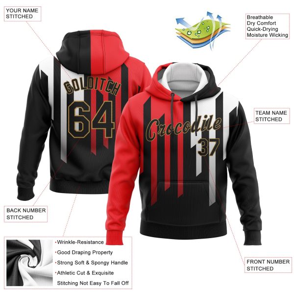 Custom Stitched Orange Black Old Gold-White 3D Pattern Design Sports Pullover Sweatshirt Hoodie - Image 2