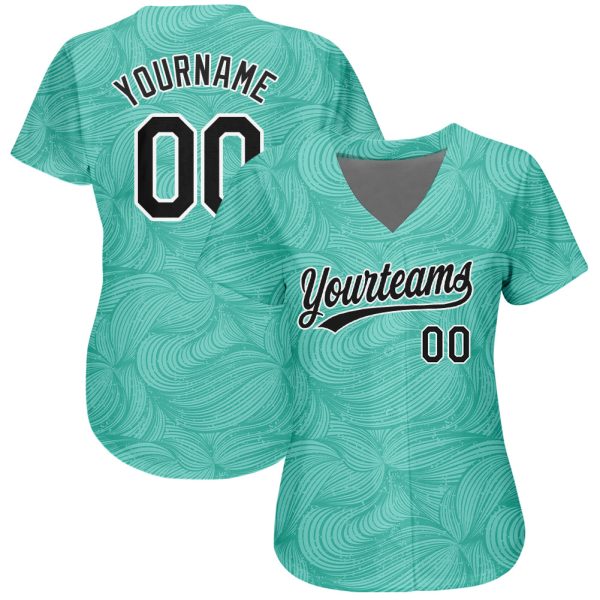 Custom Teal Black-White 3D Pattern Design Authentic Baseball Jersey - Image 2