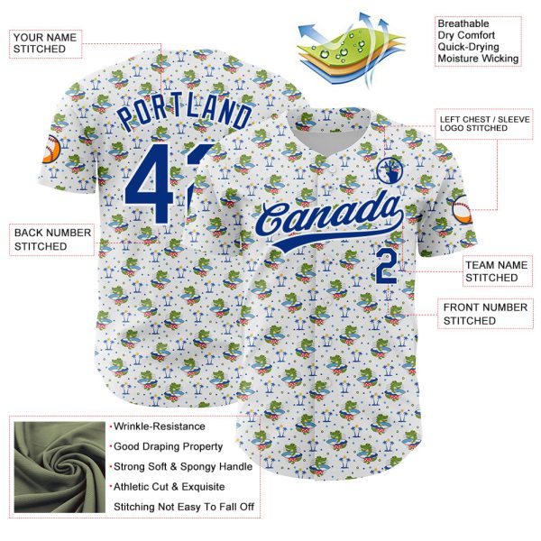 Custom White Royal 3D Pattern Design Animal Crocodile Surfing Authentic Baseball Jersey - Image 3