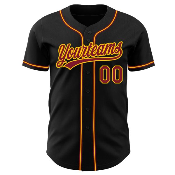 Custom Black Crimson-Gold Authentic Baseball Jersey - Image 2