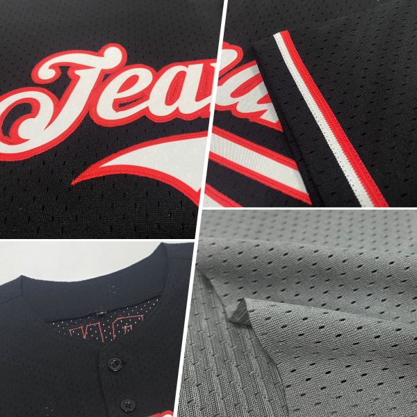 Custom Gray Royal-Red Mesh Authentic Throwback Baseball Jersey - Image 2
