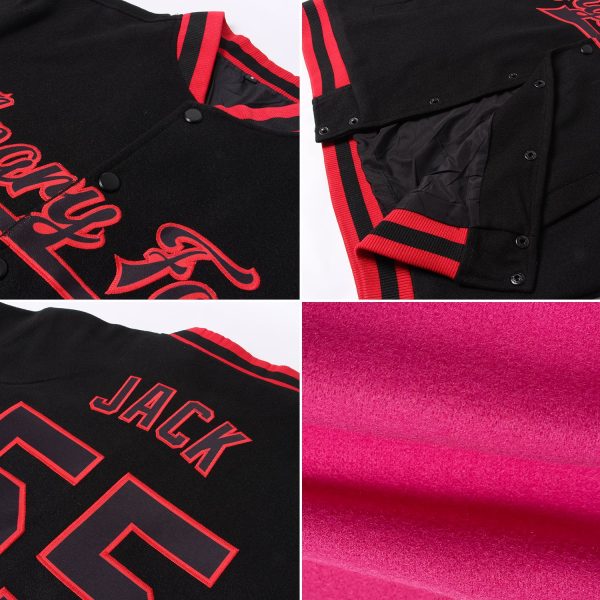 Custom Pink Black-White Bomber Full-Snap Varsity Letterman Jacket - Image 2