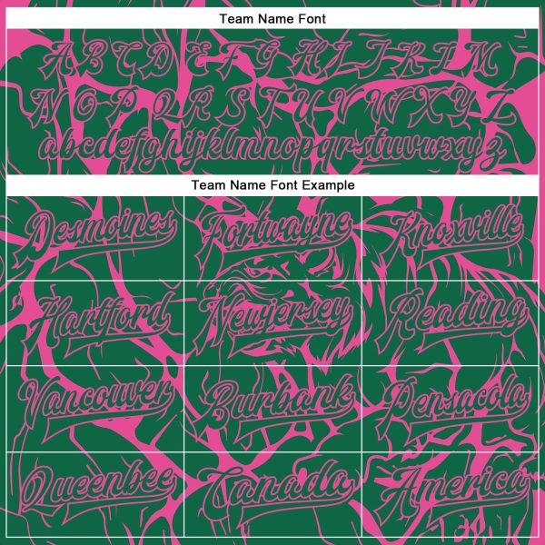 Custom Kelly Green Pink Abstract Network And Tiger 3D Pattern Design Bomber Full-Snap Varsity Letterman Jacket - Image 4