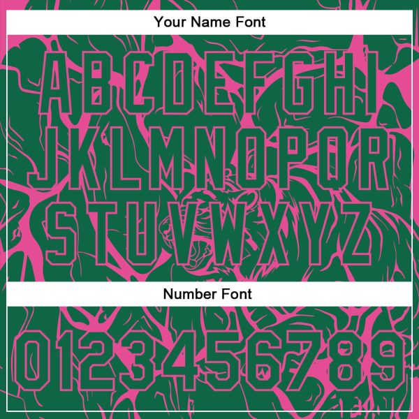 Custom Kelly Green Pink Abstract Network And Tiger 3D Pattern Design Bomber Full-Snap Varsity Letterman Jacket - Image 5