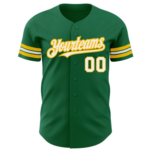 Custom Kelly Green White-Gold Authentic Baseball Jersey - Image 2