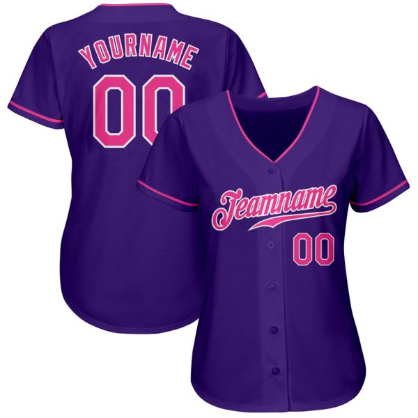 Custom Purple Pink-White Authentic Baseball Jersey - Image 2