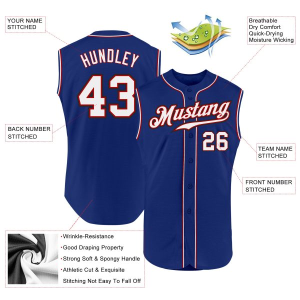 Custom Royal White-Red Authentic Sleeveless Baseball Jersey - Image 2