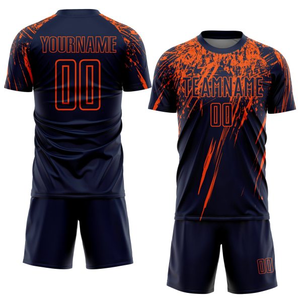 Custom Navy Orange Sublimation Soccer Uniform Jersey - Image 2