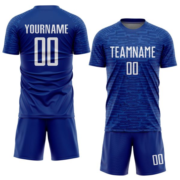 Custom Royal White Sublimation Soccer Uniform Jersey - Image 2