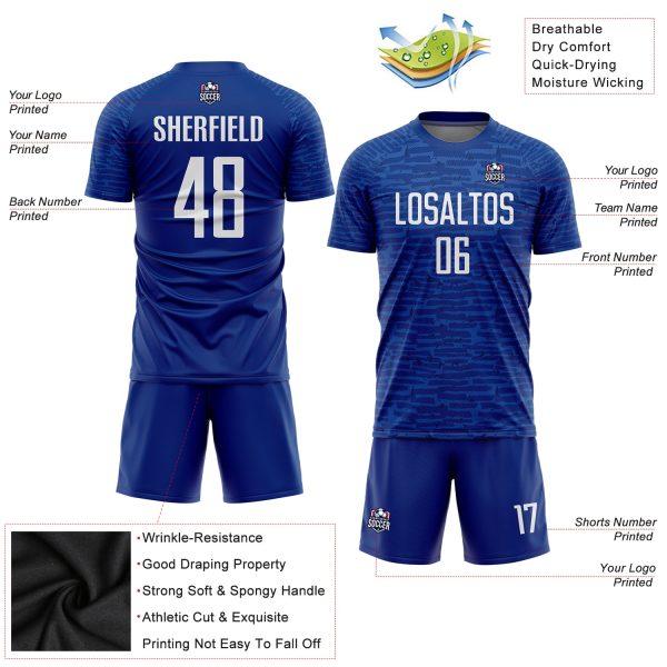 Custom Royal White Sublimation Soccer Uniform Jersey - Image 3