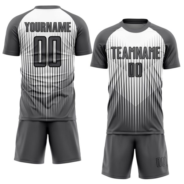 Custom Gray White-Black Lines Sublimation Soccer Uniform Jersey - Image 2