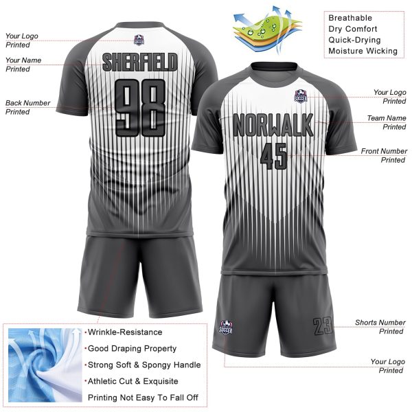 Custom Gray White-Black Lines Sublimation Soccer Uniform Jersey - Image 4