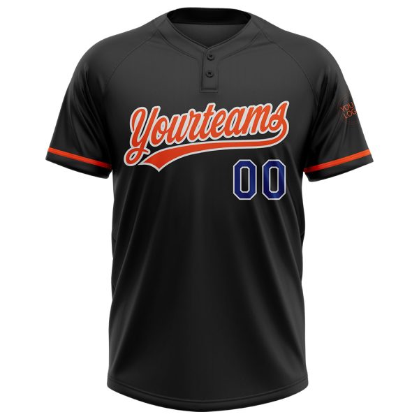 Custom Black Royal-Orange Two-Button Unisex Softball Jersey - Image 2