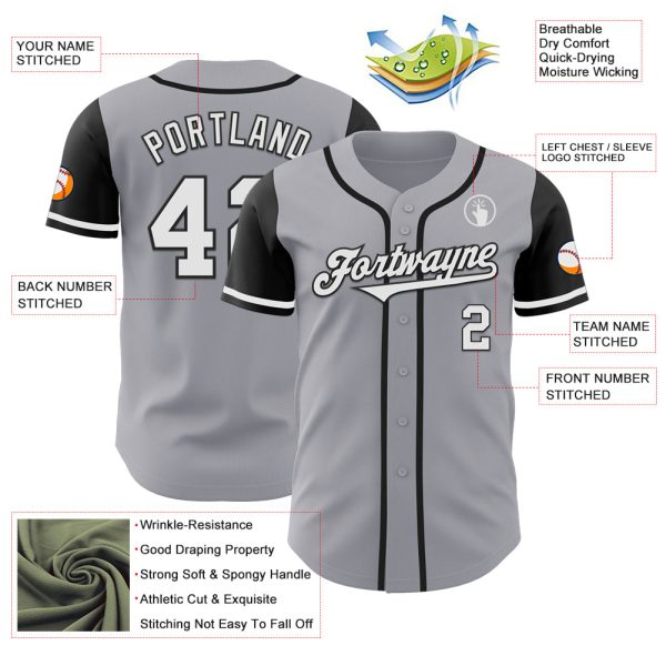 Custom Gray White-Black Authentic Two Tone Baseball Jersey - Image 3