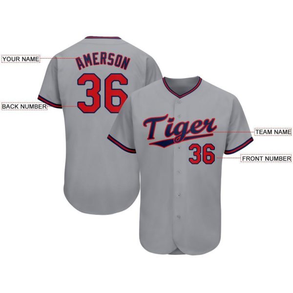 Custom Gray Red-Navy Baseball Jersey - Image 3