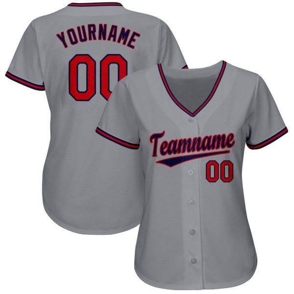 Custom Gray Red-Navy Baseball Jersey - Image 2