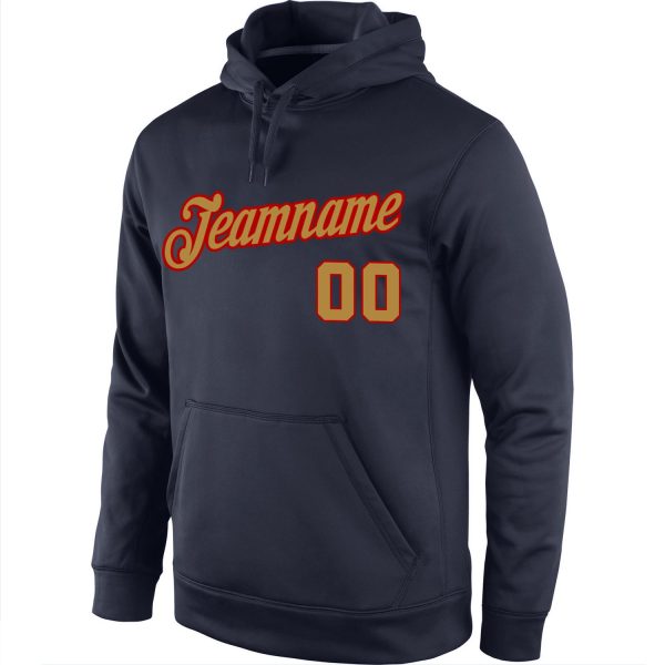 Custom Stitched Navy Old Gold-Red Sports Pullover Sweatshirt Hoodie - Image 2