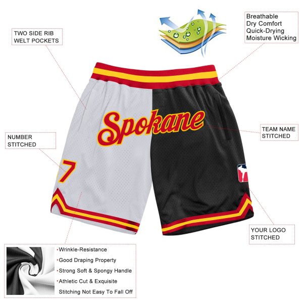 Custom White Red-Black Authentic Throwback Split Fashion Basketball Shorts - Image 2